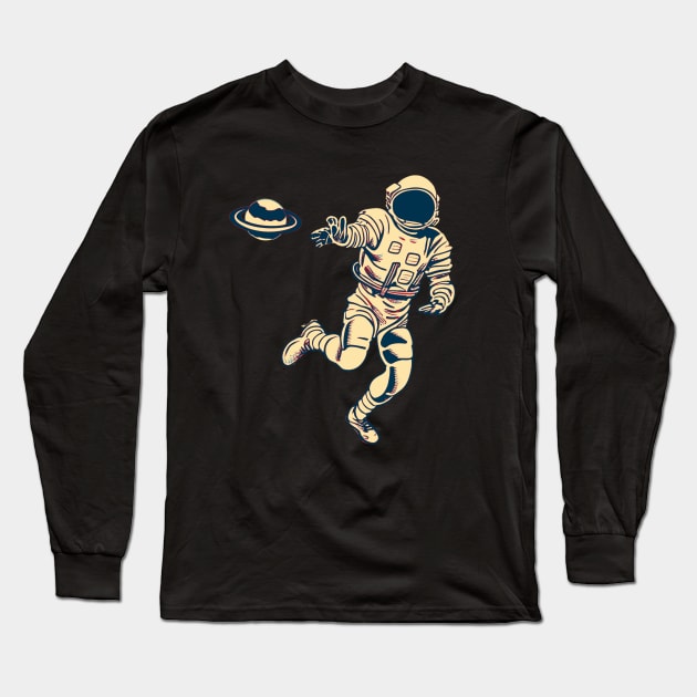 Astronaut Playing Football Long Sleeve T-Shirt by DesignArchitect